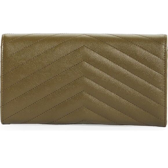 Saint Laurent Monogram Logo Leather Flap Wallet Vert Khaki - Picture 4 of 8